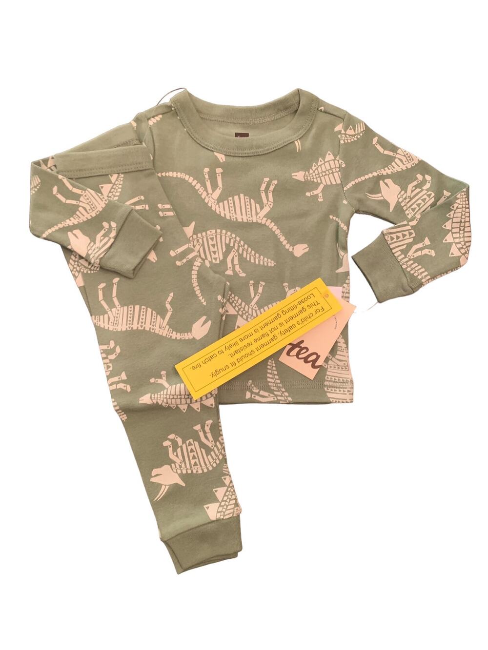 NWT! Tea Collection Green Dinosaur Fossil Pajamas. Long Sleeves. 6-9 months.